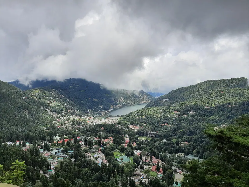 Nainital town beside its lake in Uttarakhand
